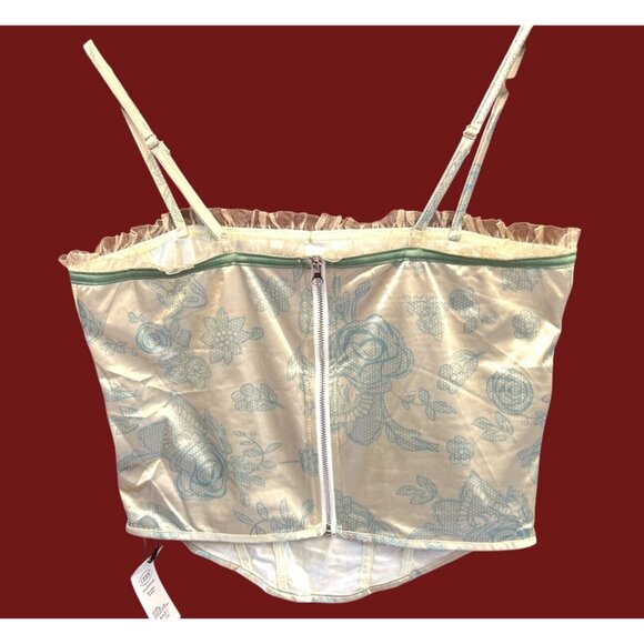 NWT Y2K Cider Satin Floral Corset Bustier Top Sz L Fairycore Ruffled Hem - Picture 3 of 5